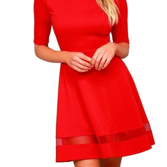 Lulu’s Sheer Factor Red Mesh Skater Dress - Picture 1 of 14